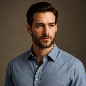 Paul Fredrick Classic Fit Chambray Button-Front Shirt – Size Large